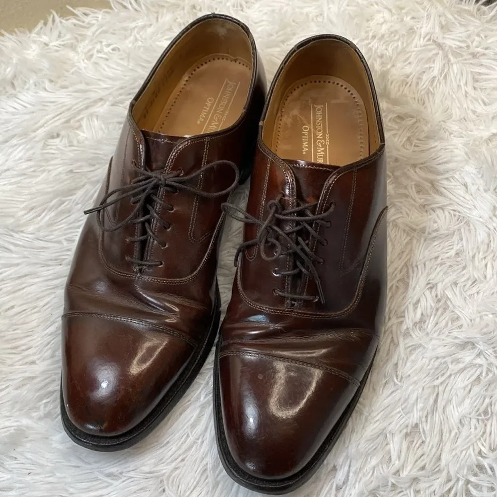 JOHNSTON & MURPHY Optima Sz 9.5 Brown Leather Oxford Made in USA